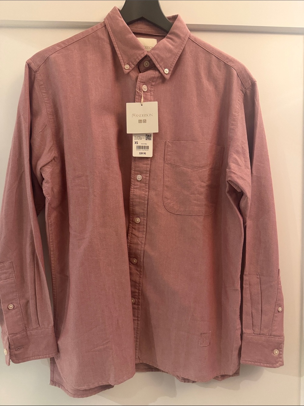 JW Anderson Men's Oxford Oversized Long Sleeve Button-Down Shirt - Dusty Rose XS